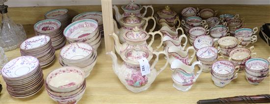 A Staffordshire Queen Victoria & Prince Albert commemorative pink lustre tea set